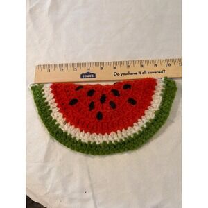 Handmade Crochet Watermelon Slice Pouch Red Green White Fruit oven mitt